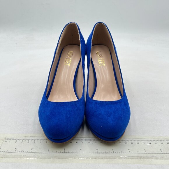 miss left Royal Blue Low Platform Chunky High Heels Slip On Round Toe Pump - Picture 3 of 8